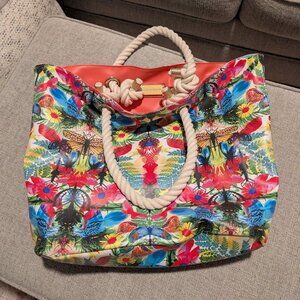 Vibrant Dragonfly Amaryllis Reversible Tote Bag by Christian Lacroix NWT